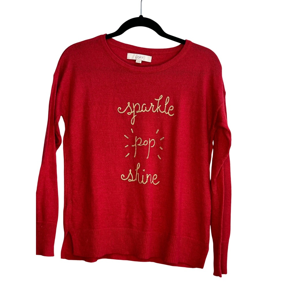 LOFT Red Sparkle Pop Shine Sequin Sweater Women's Size Medium M‎